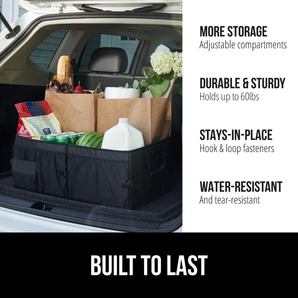 GORILLA GRIP Trunk Organizer for SUV and Cars, Large Capacity Collapsible Car Trunk Storage Organizer, Heavy Duty Car Accessories, Gifts for Mom and Dad, Slip & Water Resistant Multi Compartment Quick Pick Grocers
