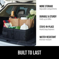 GORILLA GRIP Trunk Organizer for SUV and Cars, Large Capacity Collapsible Car Trunk Storage Organizer, Heavy Duty Car Accessories, Gifts for Mom and Dad, Slip & Water Resistant Multi Compartment Quick Pick Grocers