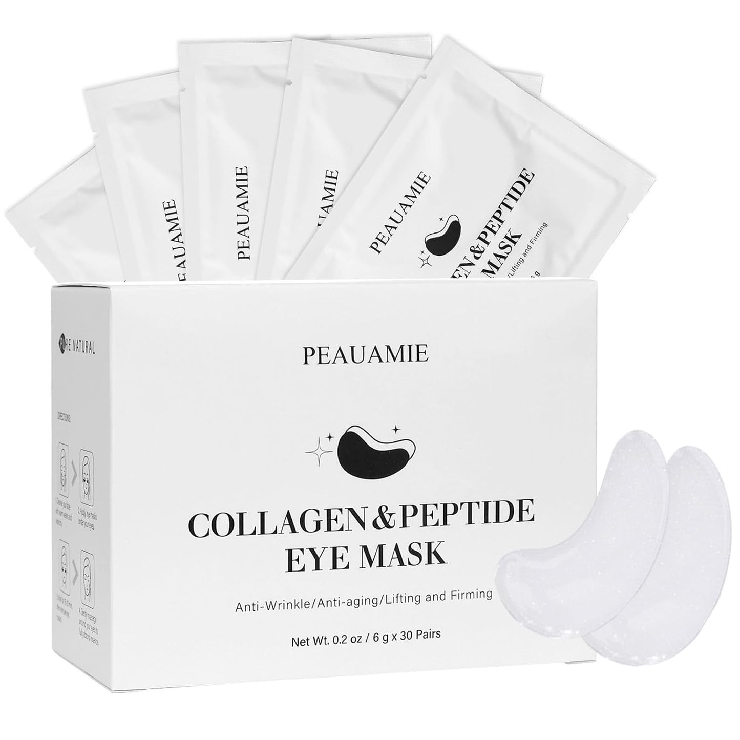 PEAUAMIE Under Eye Patches Collagen and Peptide Eye Mask for Dark Circles and Puffiness,Face Mask Skin Care Products 30 Pairs Quick Pick Grocers