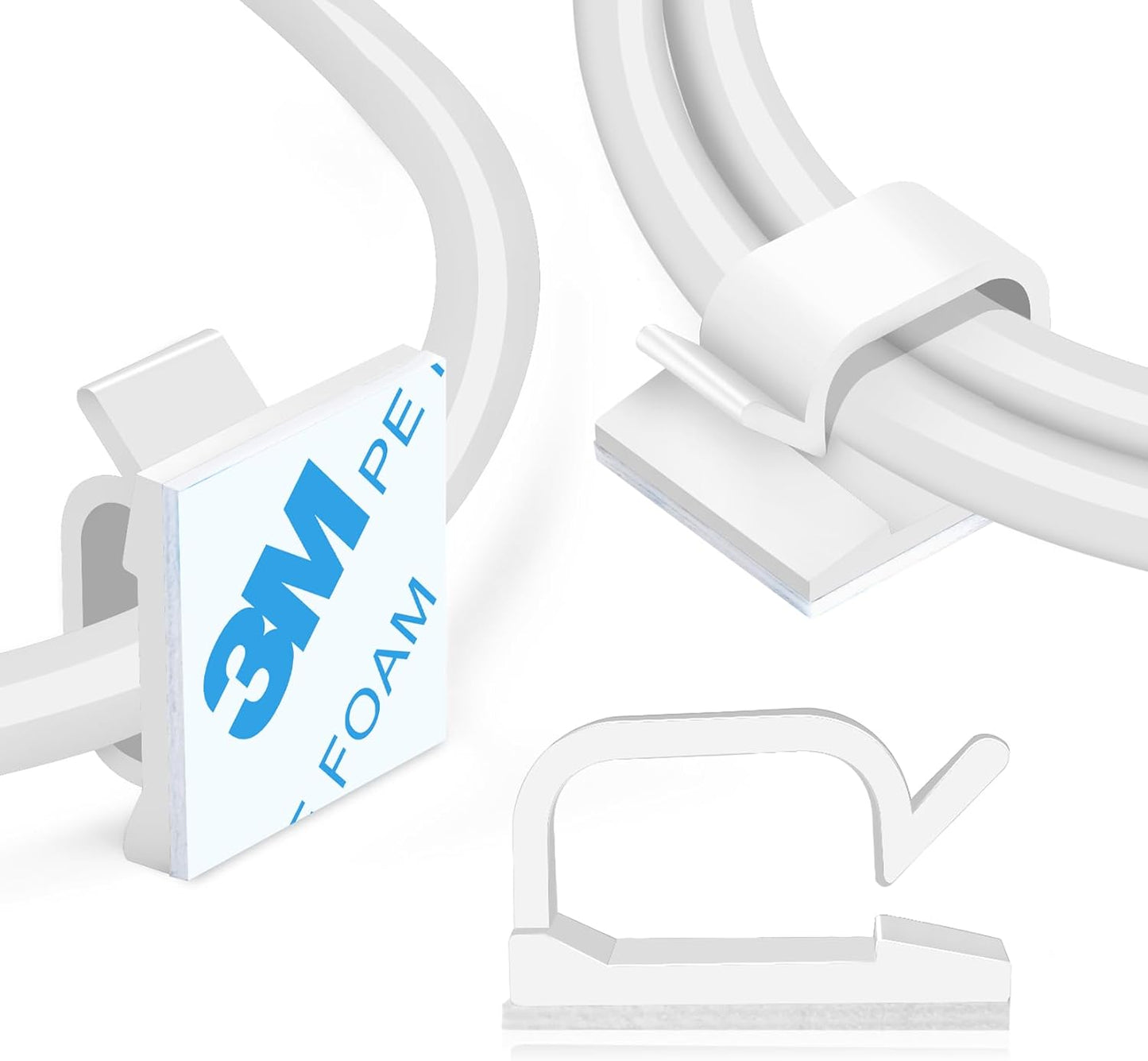 XHF 3/4” Adhesive Cable Wire Clips White 60PCS, Cable Staples Outdoor Cable Management Wire Organizer Cord Holder for Under Desk, Car, Wall, TV PC Ethernet Cable Quick Pick Grocers