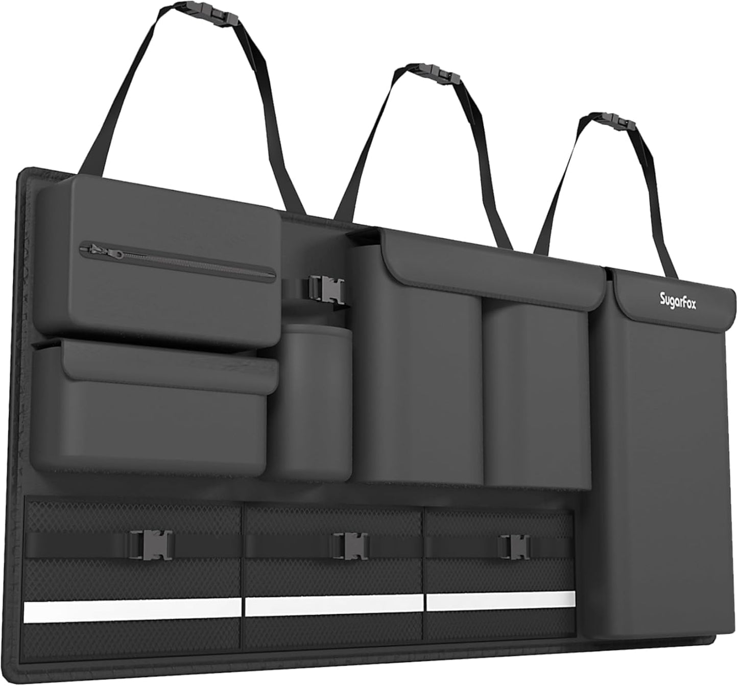 SugarFox Backseat Hanging Trunk Organizer for SUVs, Cars, Trucks & MPVs | Multi-Pocket Storage with Anti-Slip Straps | Space-Saving Auto Accessory | Gift for Drivers | 37.8" x 18.1" Quick Pick Grocers