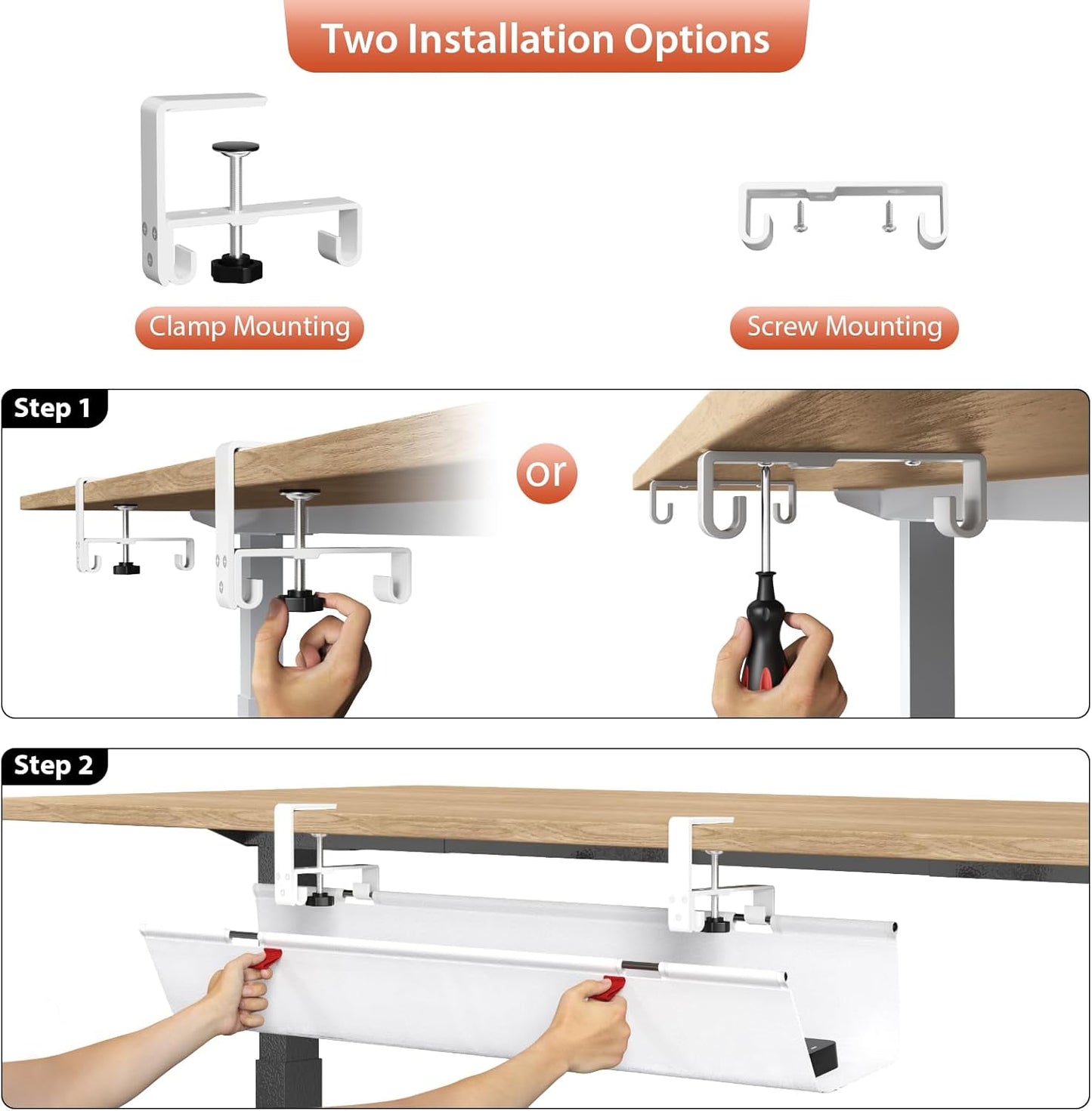 Univivi No Drill Under Desk Cable Management Tray, 36" Cord Organizer for Table, Clamp/Screw Mount Desk Cable Management, Premium Fabric Cable Management Tray for Office, Home Quick Pick Grocers