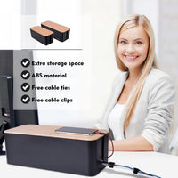 2 Pack Large Cable Management Box – Wooden Style Cord Organizer Box and Cover for TV Wires, Computer, Router, USB Hub and Under Desk Power Strip – Safe ABS Material and Baby-Pets Proof Lock Quick Pick Grocers
