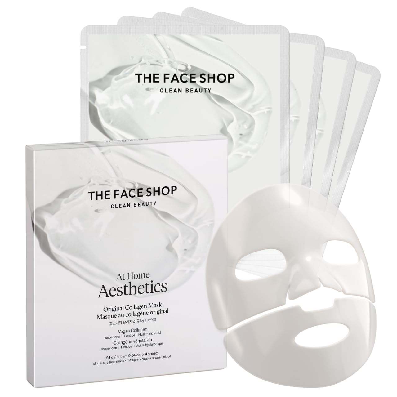 THE FACE SHOP Original Vegan Collagen Face Mask, Korean Glass Skin Essential, Peptide Hydrogel Mask for Firming & Skin Elasticity, Moisturizing, 4EA Quick Pick Grocers