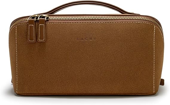 EACHY Travel Makeup Bag, Large Capacity Cosmetic Bag for Women, Waterproof PU Leather, Flat Open Portable Toiletry Bag for Skincare, Brushes & Travel Essentials Quick Pick Grocers