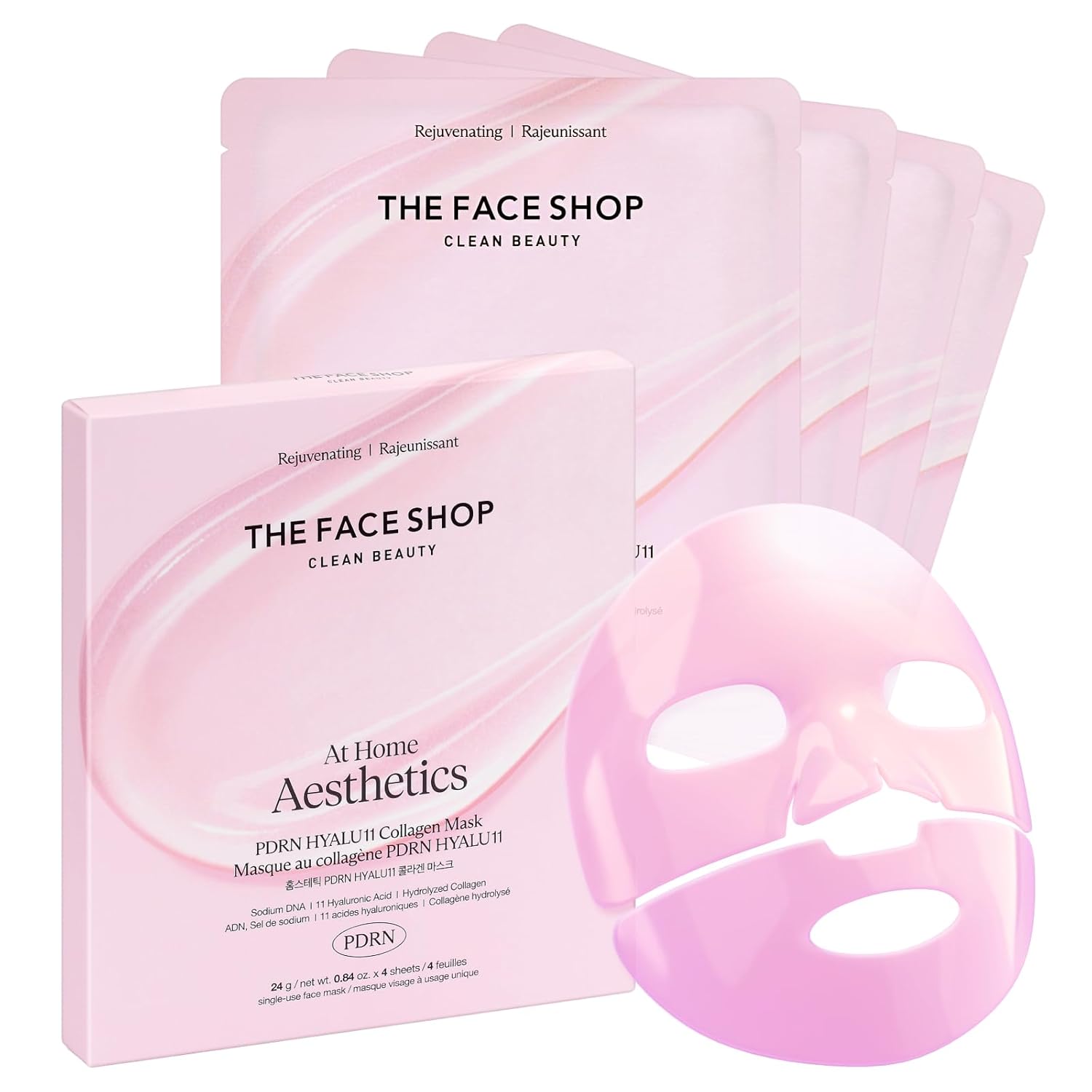 THE FACE SHOP Original Vegan Collagen Face Mask, Korean Glass Skin Essential, Peptide Hydrogel Mask for Firming & Skin Elasticity, Moisturizing, 4EA Quick Pick Grocers