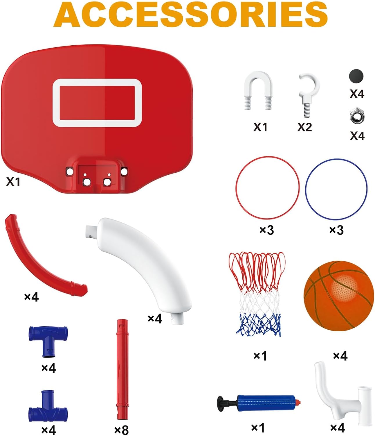 2-in-1 Poor Toy Basketball & Ring Toss Game with 4 Balls, 6 Rings&Pump, Summer Pool Toys Outdoor Water Fun Family Party for Age 3-12 Quick Pick Grocers