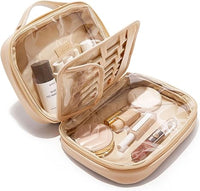 EACHY Travel Makeup Bag, Large Capacity Cosmetic Bag for Women, Waterproof PU Leather, Flat Open Portable Toiletry Bag for Skincare, Brushes & Travel Essentials Quick Pick Grocers