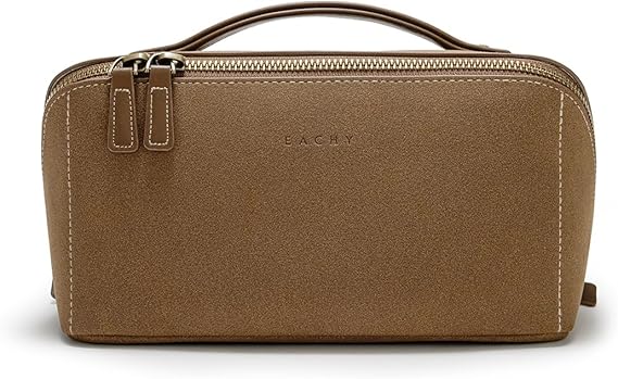 EACHY Travel Makeup Bag, Large Capacity Cosmetic Bag for Women, Waterproof PU Leather, Flat Open Portable Toiletry Bag for Skincare, Brushes & Travel Essentials Quick Pick Grocers