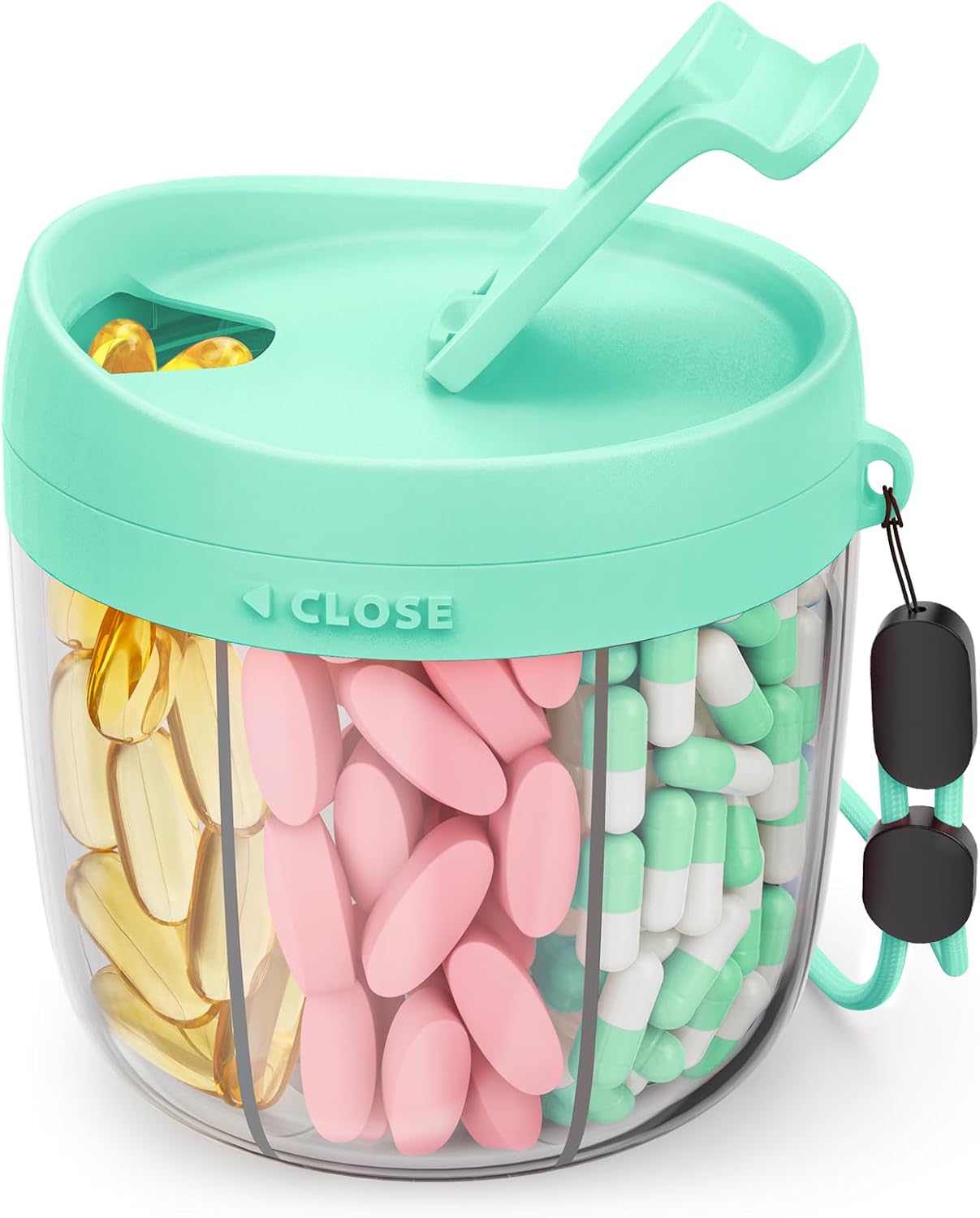 AMOOS Cute Pill Dispenser with 7 Large Compartments, Portable Pill Bottle Organizer with Wide Opening for Easy Use, Anti-Mix Pill Organizer for Travel, BPA-Free Pill Container Quick Pick Grocers