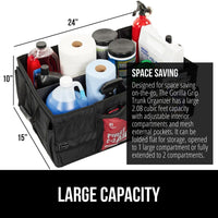 GORILLA GRIP Trunk Organizer for SUV and Cars, Large Capacity Collapsible Car Trunk Storage Organizer, Heavy Duty Car Accessories, Gifts for Mom and Dad, Slip & Water Resistant Multi Compartment Quick Pick Grocers