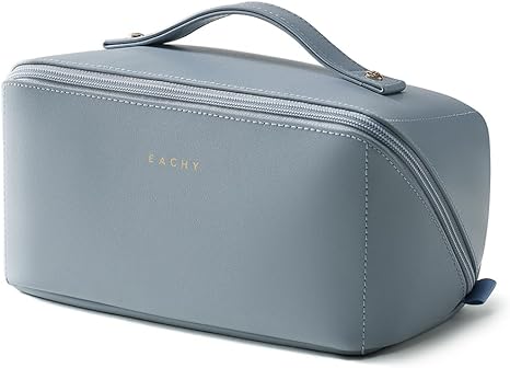 EACHY Travel Makeup Bag, Large Capacity Cosmetic Bag for Women, Waterproof PU Leather, Flat Open Portable Toiletry Bag for Skincare, Brushes & Travel Essentials Quick Pick Grocers