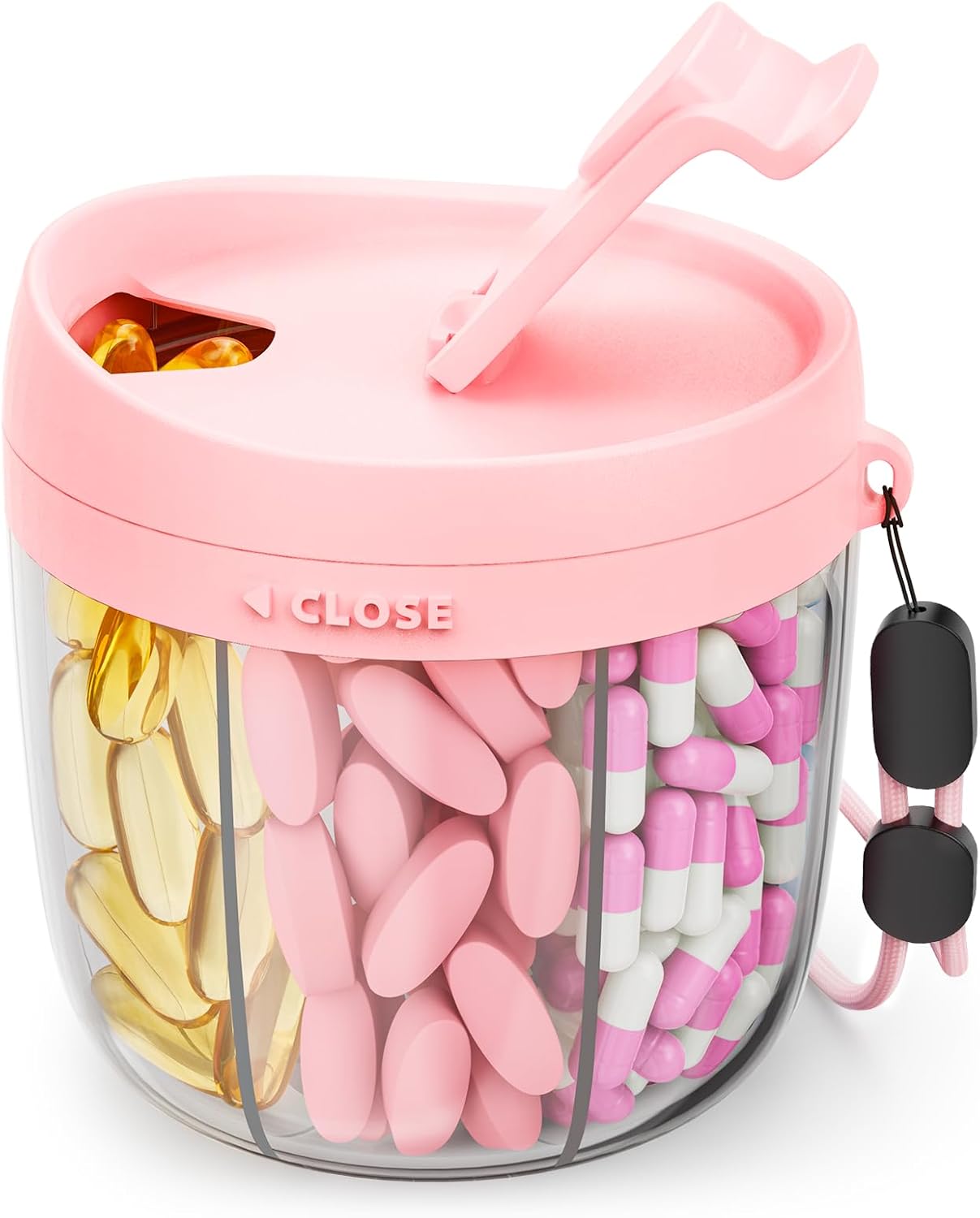 AMOOS Cute Pill Dispenser with 7 Large Compartments, Portable Pill Bottle Organizer with Wide Opening for Easy Use, Anti-Mix Pill Organizer for Travel, BPA-Free Pill Container Quick Pick Grocers