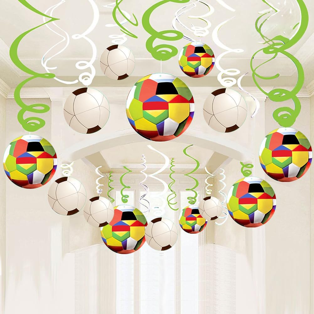 30CT Soccer Hanging Swirl for Soccer Party Supplies Theme Birthday Party Decorations Quick Pick Grocers