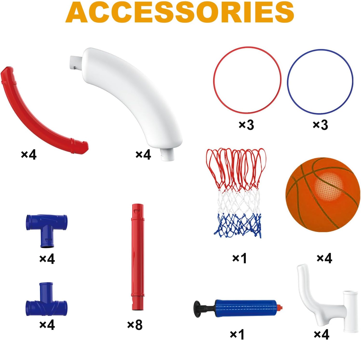 2-in-1 Poor Toy Basketball & Ring Toss Game with 4 Balls, 6 Rings&Pump, Summer Pool Toys Outdoor Water Fun Family Party for Age 3-12 Quick Pick Grocers