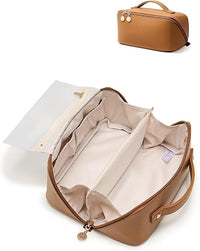 EACHY Travel Makeup Bag, Large Capacity Cosmetic Bag for Women, Waterproof PU Leather, Flat Open Portable Toiletry Bag for Skincare, Brushes & Travel Essentials Quick Pick Grocers