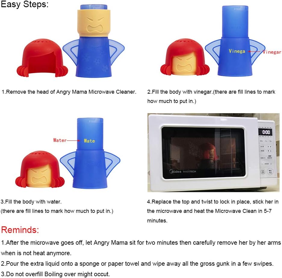 Angry Mom Microwave Cleaner, Mad Mama Microwave Steam Cleaner, Just Add Vinegar and Water, Easily Cleans the Crud in Minutes Quick Pick Grocers