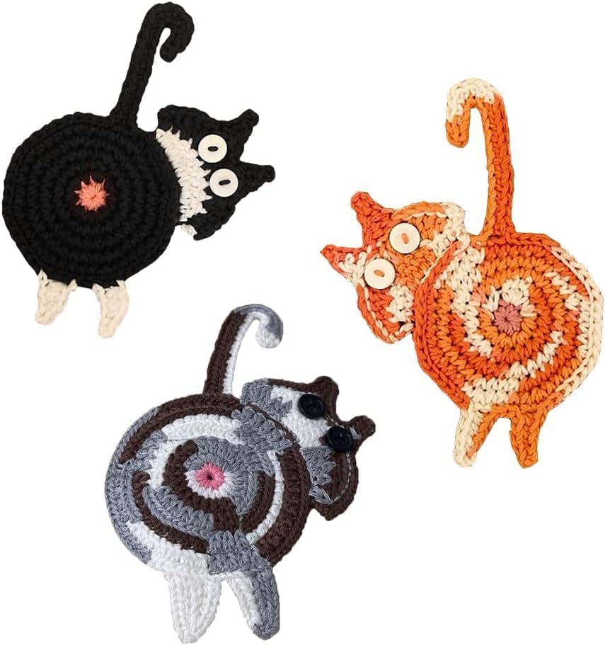 Cat Gifts for Cat Lovers Cat Coaster Woven Creative Cute Cat Coaster Insulation Coaster Coffee and Tea Coaster Desktop Gifts Quick Pick Grocers