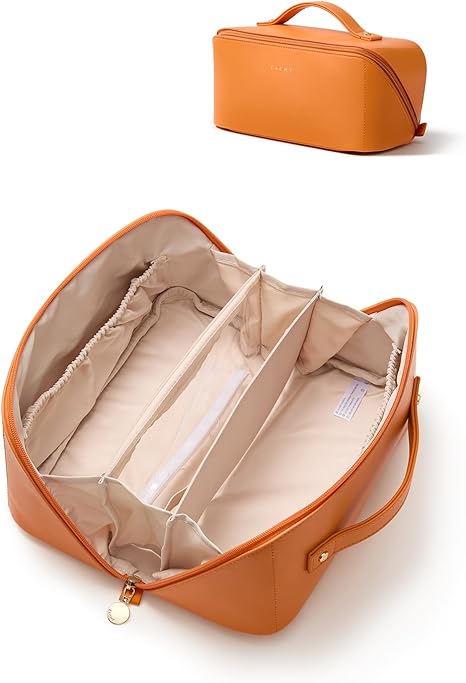 EACHY Travel Makeup Bag, Large Capacity Cosmetic Bag for Women, Waterproof PU Leather, Flat Open Portable Toiletry Bag for Skincare, Brushes & Travel Essentials Quick Pick Grocers