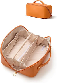 EACHY Travel Makeup Bag, Large Capacity Cosmetic Bag for Women, Waterproof PU Leather, Flat Open Portable Toiletry Bag for Skincare, Brushes & Travel Essentials Quick Pick Grocers