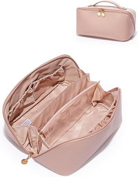 EACHY Travel Makeup Bag, Large Capacity Cosmetic Bag for Women, Waterproof PU Leather, Flat Open Portable Toiletry Bag for Skincare, Brushes & Travel Essentials Quick Pick Grocers