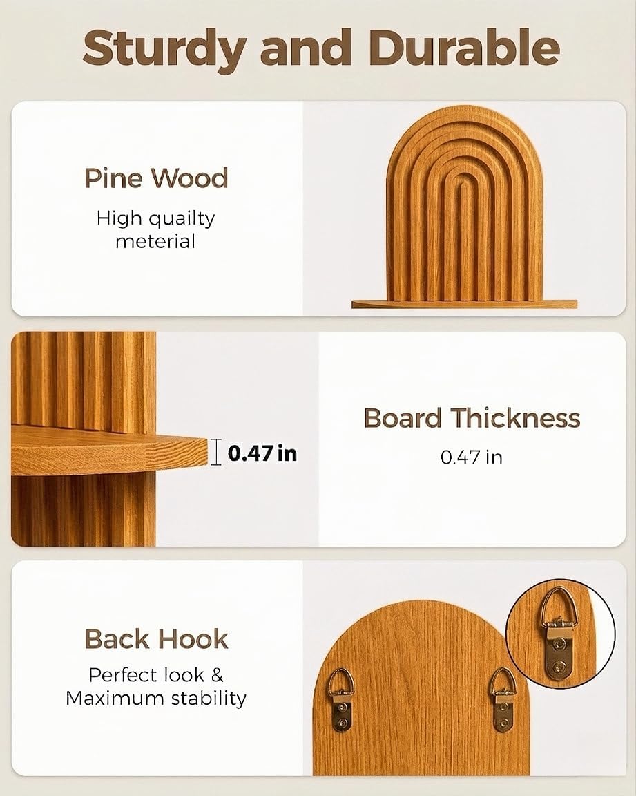 Bamworld Boho Wall Decor Plant Wall Shelf Mid Century Modern Decor Hanging Plant Shelf 2-Tier Wooden Floating Shelves for Home Bathroom Bedroom Living Room Office Holding Planter Decoration Quick Pick Grocers