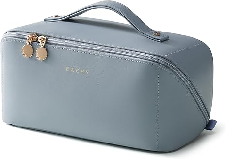 EACHY Travel Makeup Bag, Large Capacity Cosmetic Bag for Women, Waterproof PU Leather, Flat Open Portable Toiletry Bag for Skincare, Brushes & Travel Essentials Quick Pick Grocers