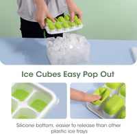 DOQAUS Ice Cube Tray with Lid and Bin - 4 Pack Silicone Ice Cube Trays for Freezer, Stackable Ice Bucket Kits with Storage Container & Scoop for Kitchen, RV, Cocktail, Coffee Quick Pick Grocers