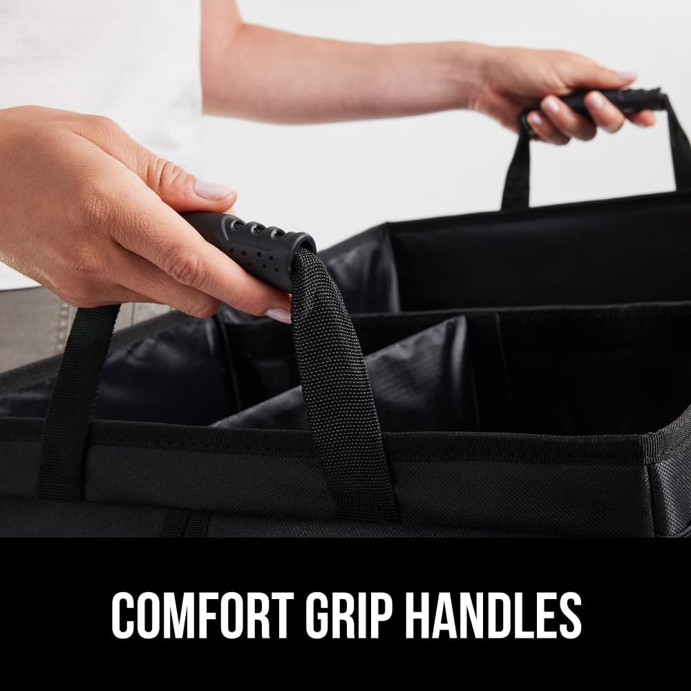 GORILLA GRIP Trunk Organizer for SUV and Cars, Large Capacity Collapsible Car Trunk Storage Organizer, Heavy Duty Car Accessories, Gifts for Mom and Dad, Slip & Water Resistant Multi Compartment Quick Pick Grocers
