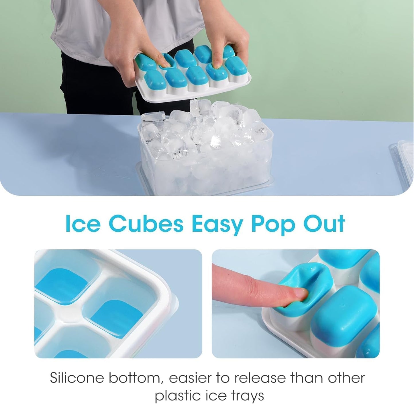DOQAUS Ice Cube Tray with Lid and Bin - 4 Pack Silicone Ice Cube Trays for Freezer, Stackable Ice Bucket Kits with Storage Container & Scoop for Kitchen, RV, Cocktail, Coffee Quick Pick Grocers