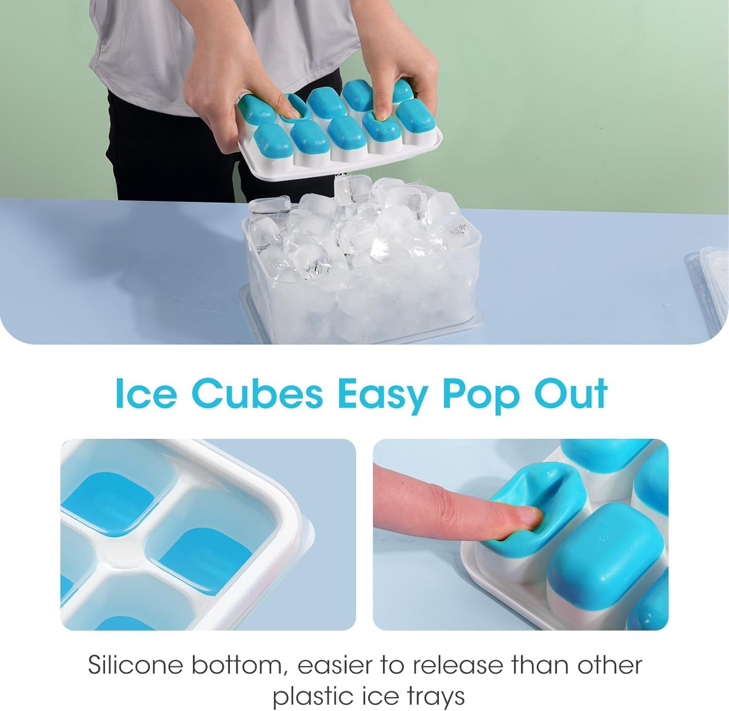 DOQAUS Ice Cube Tray with Lid and Bin - 4 Pack Silicone Ice Cube Trays for Freezer, Stackable Ice Bucket Kits with Storage Container & Scoop for Kitchen, RV, Cocktail, Coffee Quick Pick Grocers
