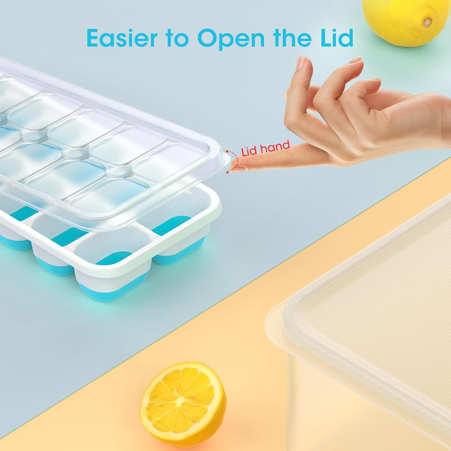 DOQAUS Ice Cube Tray with Lid and Bin - 4 Pack Silicone Ice Cube Trays for Freezer, Stackable Ice Bucket Kits with Storage Container & Scoop for Kitchen, RV, Cocktail, Coffee Quick Pick Grocers
