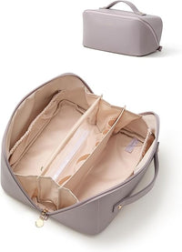EACHY Travel Makeup Bag, Large Capacity Cosmetic Bag for Women, Waterproof PU Leather, Flat Open Portable Toiletry Bag for Skincare, Brushes & Travel Essentials Quick Pick Grocers