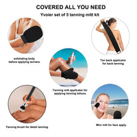 Yvoier Streakless Self Tanning Mitt Applicator Kit, 5 Pack Self Tanner Mitt with Tanning Glove, Self Tanner Back Applicator, Tanning Brush, Mini Face Glove and Exfoliating Mitt Quick Pick Grocers