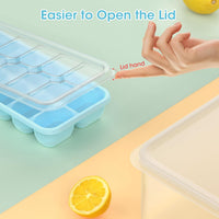 DOQAUS Ice Cube Tray with Lid and Bin - 4 Pack Silicone Ice Cube Trays for Freezer, Stackable Ice Bucket Kits with Storage Container & Scoop for Kitchen, RV, Cocktail, Coffee Quick Pick Grocers