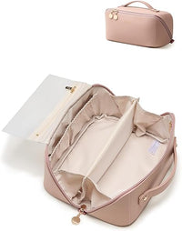 EACHY Travel Makeup Bag, Large Capacity Cosmetic Bag for Women, Waterproof PU Leather, Flat Open Portable Toiletry Bag for Skincare, Brushes & Travel Essentials Quick Pick Grocers