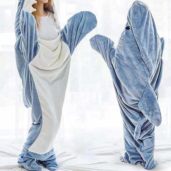 inkArts Shark Blanket Hoodie Onesie for Adult & Kid, Wearable Shark Sleeping Bag, Soft Cozy Onesie Costume Quick Pick Grocers
