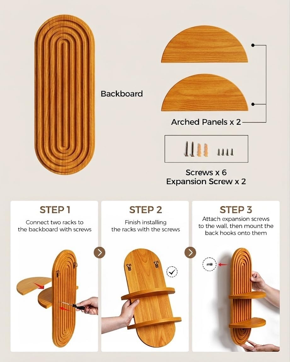 Bamworld Boho Wall Decor Plant Wall Shelf Mid Century Modern Decor Hanging Plant Shelf 2-Tier Wooden Floating Shelves for Home Bathroom Bedroom Living Room Office Holding Planter Decoration Quick Pick Grocers