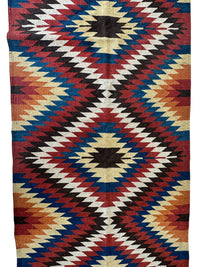 Hand-Knotted Afghan Kilim Wool Runner Rug – 2’8” x 12’4” – Vintage Full Geometric Design