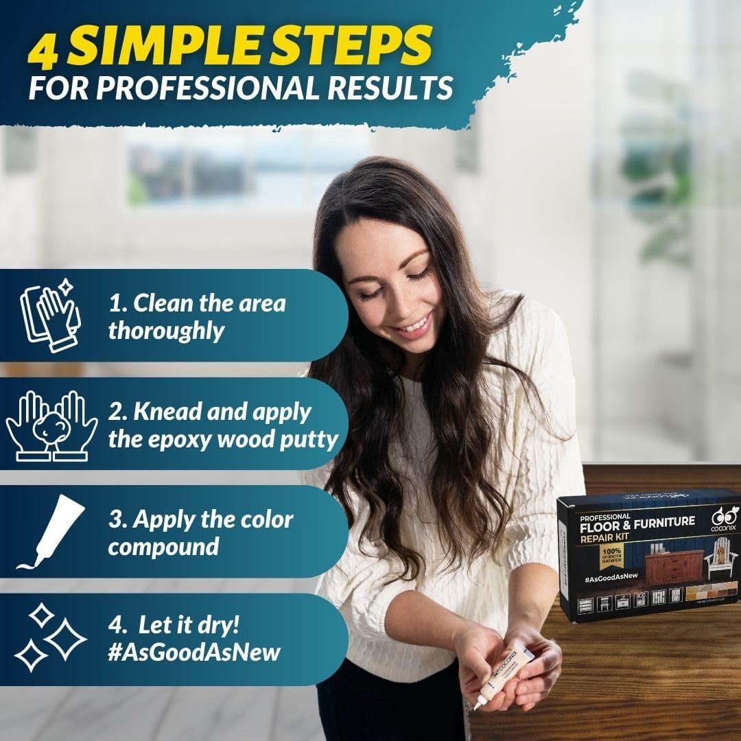 Coconix Floor & Furniture Repair Kit | Fix Scratches, Scuffs, and Dents on Hardwood Floors, Furniture, and Laminate Surfaces | Easy Application with Kneadable Putty Quick Pick Grocers