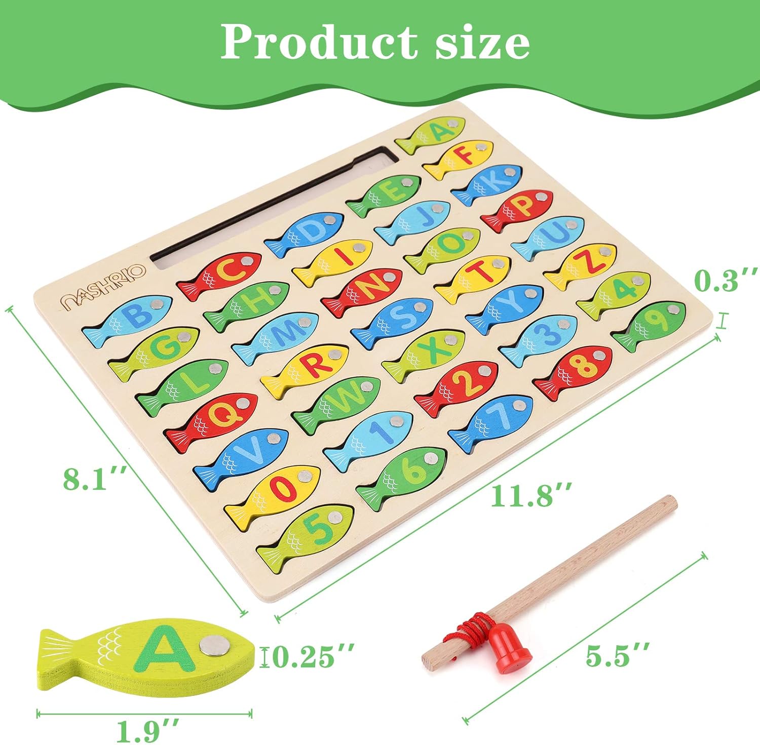 Magnetic Wooden Fishing Game Toy for Toddlers, Alphabet Fish Catching Counting Games Puzzle with Numbers and Letters, Preschool Learning ABC Math Educational Toys 3 4 5 Years Old Girl Boy Kids Quick Pick Grocers