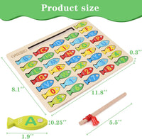 Magnetic Wooden Fishing Game Toy for Toddlers, Alphabet Fish Catching Counting Games Puzzle with Numbers and Letters, Preschool Learning ABC Math Educational Toys 3 4 5 Years Old Girl Boy Kids Quick Pick Grocers
