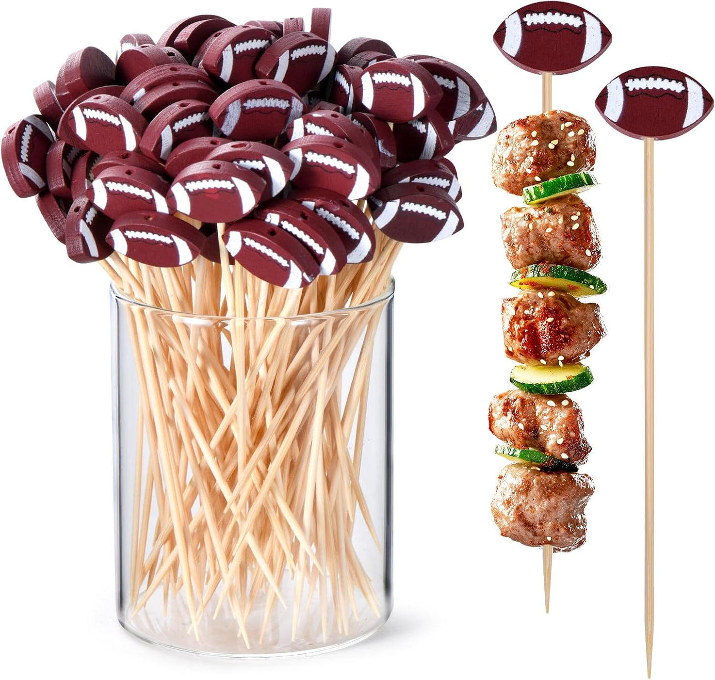JtmyAota 100 Pack Soccer Toothpicks, 4.7 Inch Bamboo Cocktail Picks, Bamboo Toothpicks for World Cup Sports Catered Event Birthday Themed Party Decorations Quick Pick Grocers