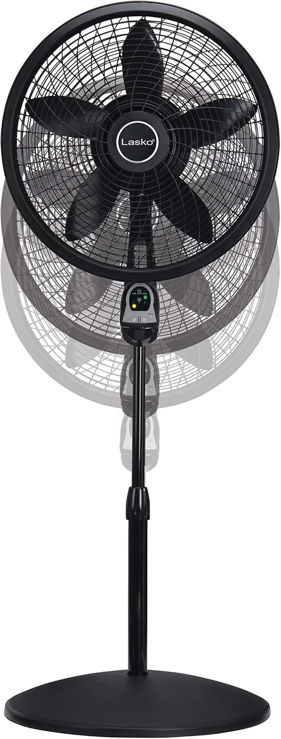 Lasko Oscillating Cyclone Pedestal Fan with Remote Control - Cooling Standing Fan for Bedroom, Living Room, and Home Office - Adjustable Height - 3 Quiet Speeds - 1843 - 18" Blade Diameter - Black Quick Pick Grocers