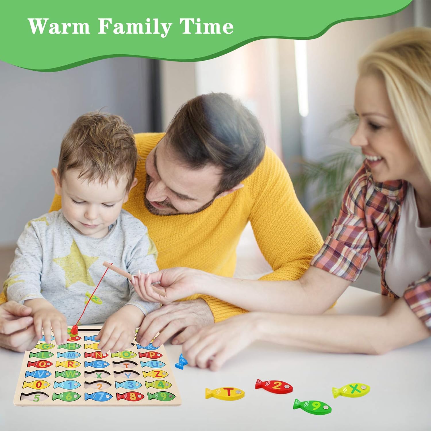 Magnetic Wooden Fishing Game Toy for Toddlers, Alphabet Fish Catching Counting Games Puzzle with Numbers and Letters, Preschool Learning ABC Math Educational Toys 3 4 5 Years Old Girl Boy Kids Quick Pick Grocers