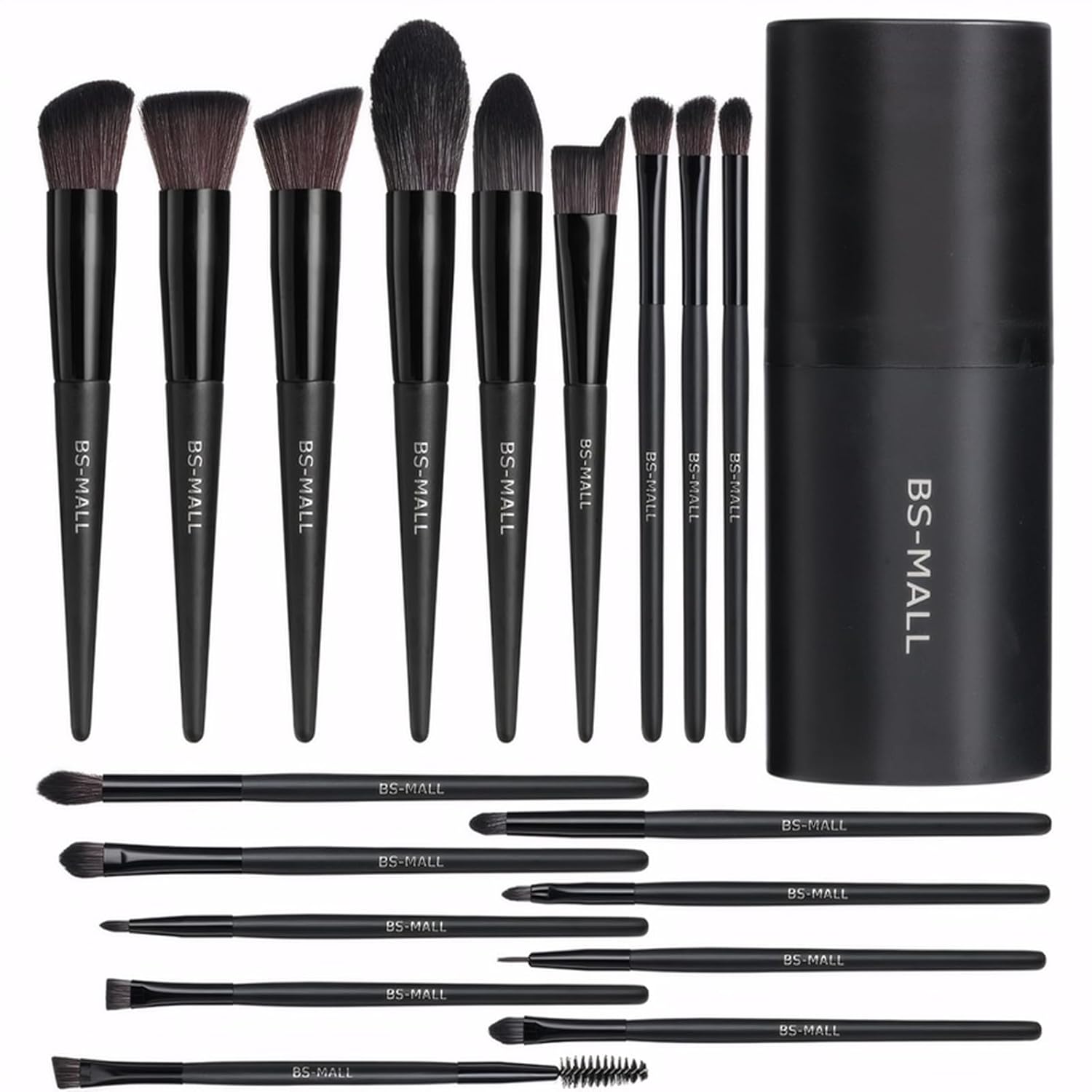 BS-MALL Makeup Brush Set 18 Pcs Professional Foundation Powder Concealers Eyeshadow Blush Synthetic Makeup Brushes with Labeled instruction Black Case Upgraded Version Quick Pick Grocers