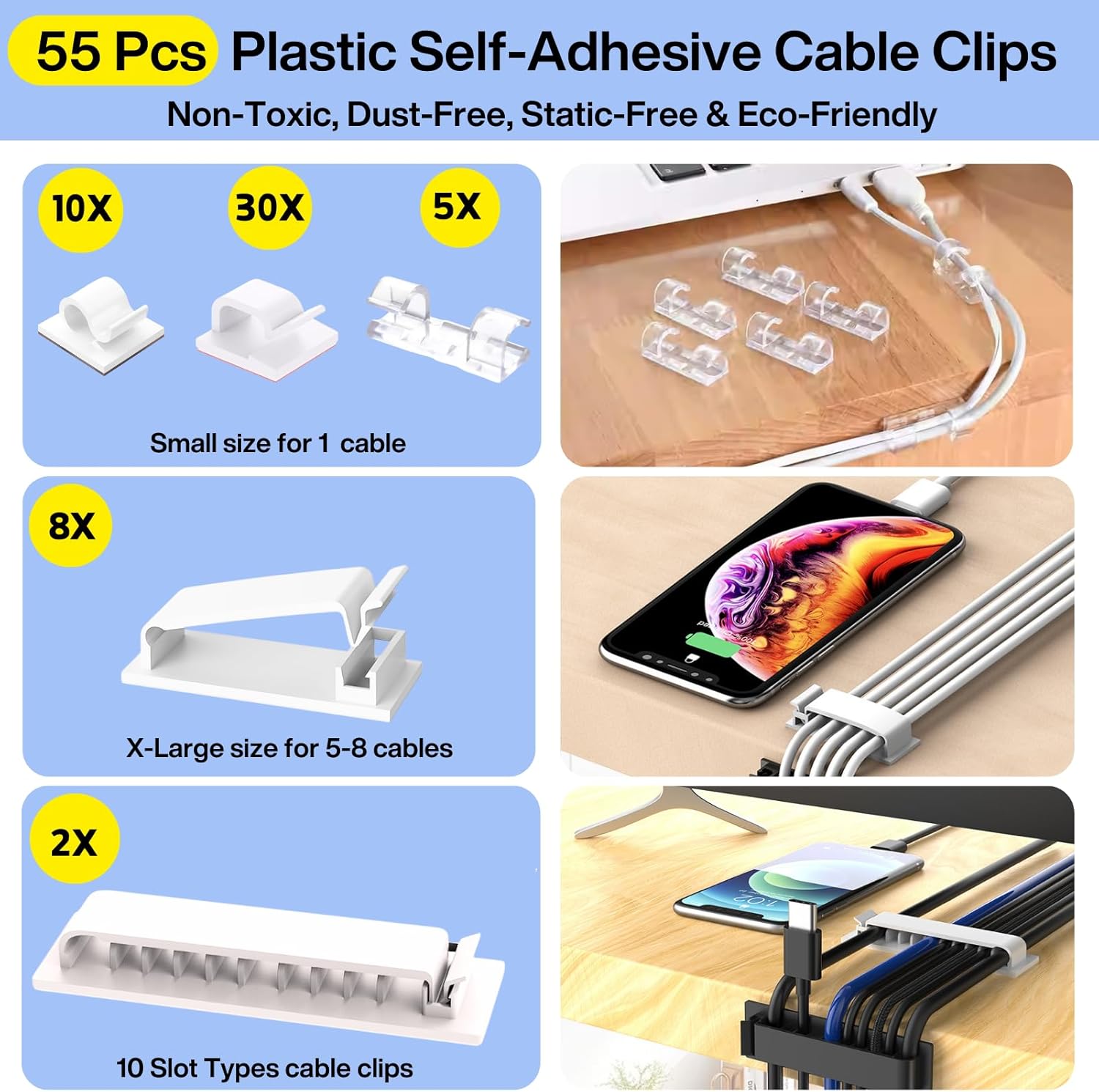 [313Pcs] Cable Management Kit, 67 Adhesive Cable Clips, Topavatop Desk Cord Organizer, 22 Reusable Cable Strap, 4 Cable Sleeve Split, 200 Nylon Cable Zip Ties with 20 Mounts for TV Office Home Quick Pick Grocers