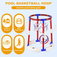 2-in-1 Poor Toy Basketball & Ring Toss Game with 4 Balls, 6 Rings&Pump, Summer Pool Toys Outdoor Water Fun Family Party for Age 3-12 Quick Pick Grocers