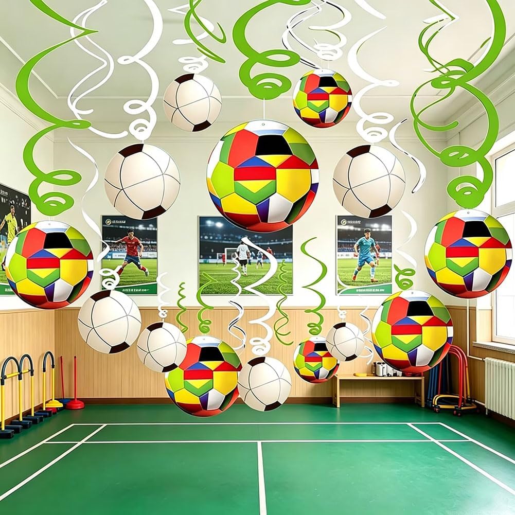 30CT Soccer Hanging Swirl for Soccer Party Supplies Theme Birthday Party Decorations Quick Pick Grocers