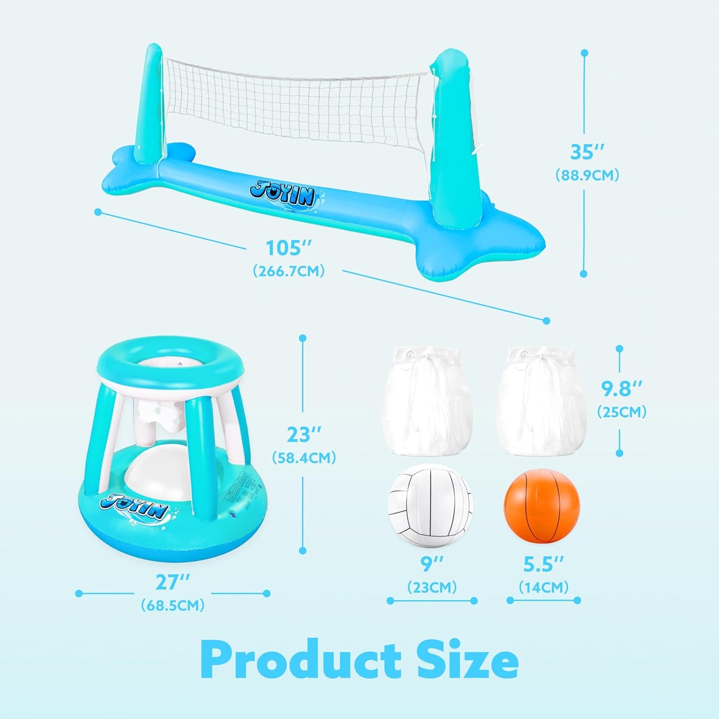 JOYIN Inflatable Pool Float Set Volleyball Net & Basketball Hoops, Balls Included for Kids and Adults Swimming Game Toy, Summer Floaties, Volleyball Court |Basketball Quick Pick Grocers